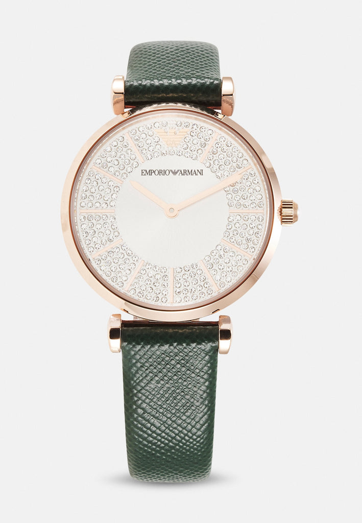 Emporio Armani Pro Planet Analog Silver Dial Green Leather Strap Watch For Women - AR11517 Buy Now By Emporio Armani