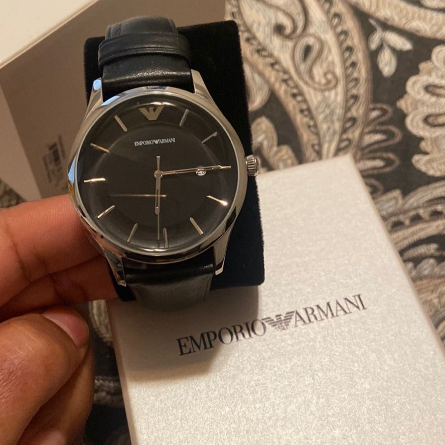 Emporio Armani Lambda Classic Quartz Black Dial Black Leather Strap Watch For Men - AR11020 Buy Now By Emporio Armani