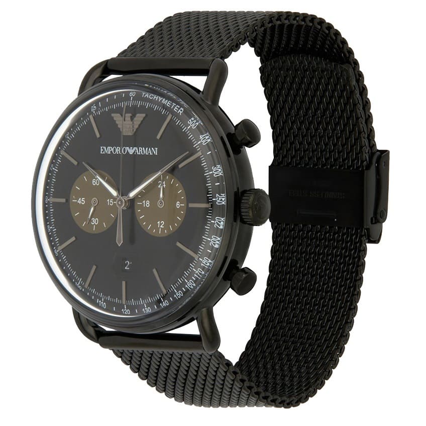Emporio Armani Aviator Black Dial Black Mesh Bracelet Watch For Men - AR11142 Buy Now By Emporio Armani