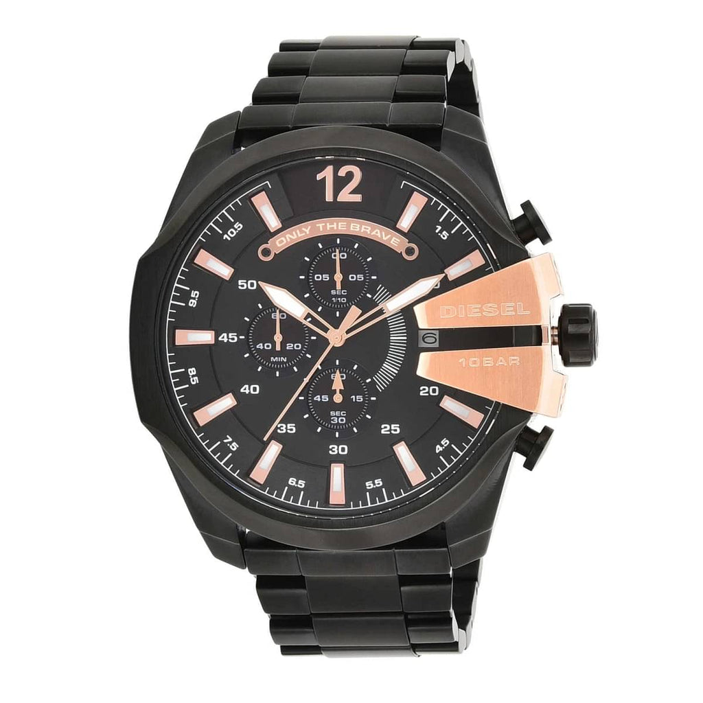 Diesel Mega Chief Chronograph Black Dial Black Steel Strap Watch For Men - DZ4309 Buy Now By Diesel
