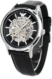 Emporio Armani Meccanico Skeleton Automatic Black Dial Black Leather Strap Watch for Men - AR60038 Buy Now By Emporio Armani