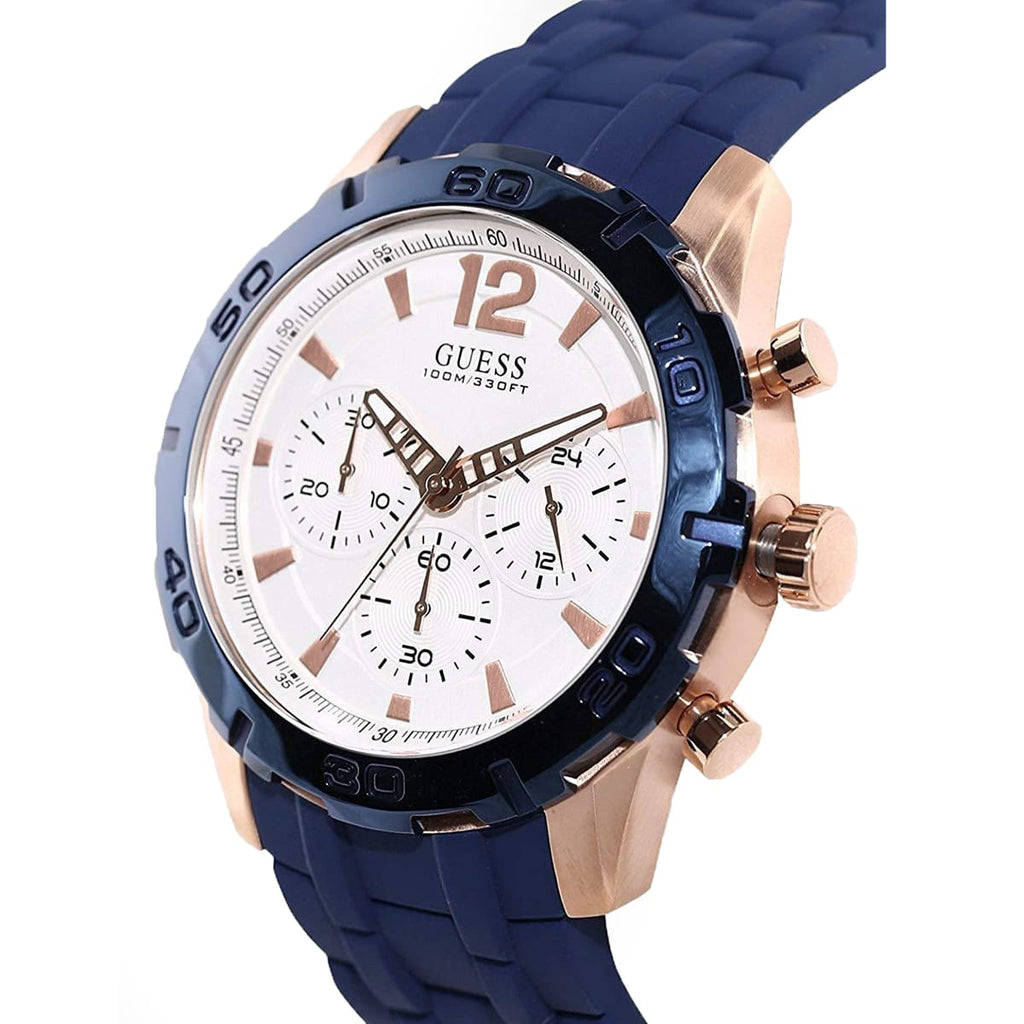 Guess Caliber Chronograph White Dial Blue Silicone Strap Watch for Men - W0864G5 Buy Now By Guess