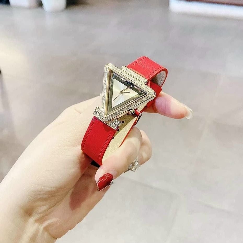 Guess Fame Quartz Gold Dial Red Leather Strap Watch For Women - GW0504L2 Buy Now By Guess