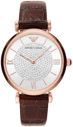 Emporio Armani Gianni T-Bar Silver Dial Brown Leather Strap Watch For Women - AR11269 Buy Now By Emporio Armani