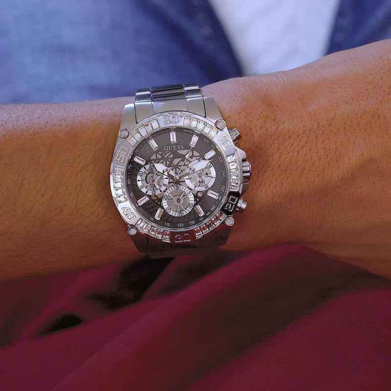 Guess Trophy Chronograph Diamonds Black Dial Silver Steel Strap Watch for Men - GW0390G1 Buy Now By Guess