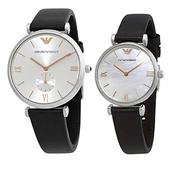 Emporio Armani Gianni T Bar Mother of Pearl Dial Black Leather Strap Watch For Women - AR90002 Buy Now By Emporio Armani