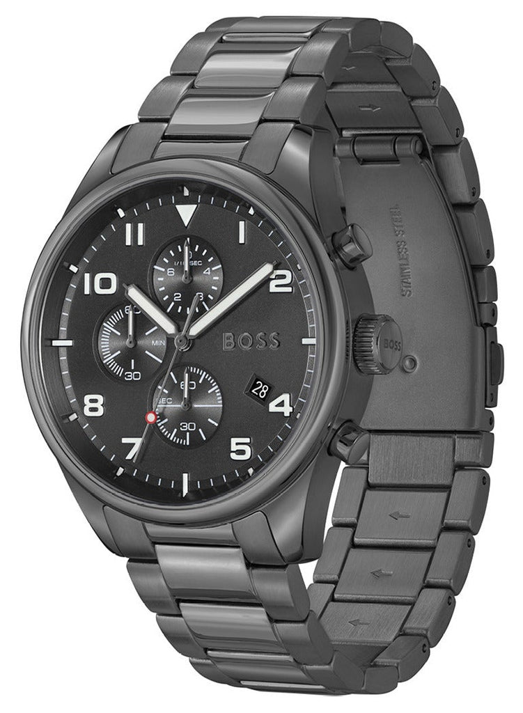 Hugo Boss View Chronograph Grey Dial Grey Steel Strap Watch For Men - 1513991 Buy Now By Hugo Boss