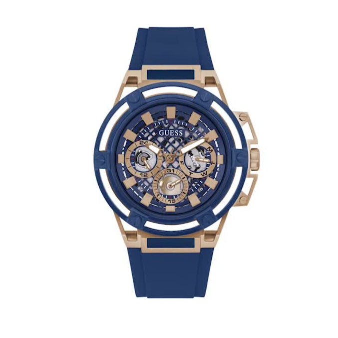 Guess Matrix Multifunction Blue Dial Blue Rubber Strap Watch for Men - GW0423G4 Buy Now By Guess