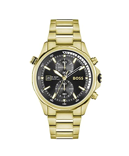 Hugo Boss Globetrotter Chronograph Black Dial Gold Steel Strap Watch for Men - 1513932 Buy Now By Hugo Boss
