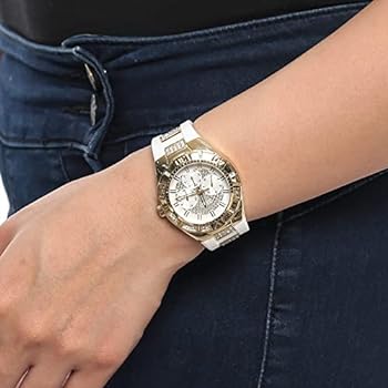 Guess Luna Diamonds White Dial White Rubber Strap Watch for Women - W0653L3 Buy Now By Guess