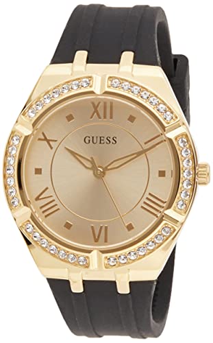 Guess Cosmo Diamonds Gold Dial Black Rubber Strap Watch for Women - GW0034L1 Buy Now By Guess