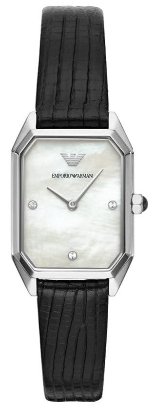 Emporio Armani Gioia Analog Mother of Pearl Dial Black Leather Strap Watch For Women - AR11148 Buy Now By Emporio Armani