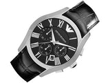 Emporio Armani Valente Chronograph Black Dial Black Leather Strap Watch For Men - AR1633 Buy Now By Emporio Armani