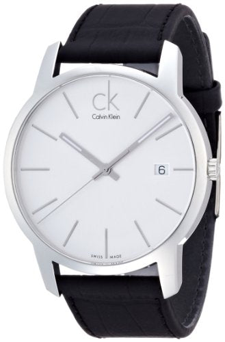 Calvin Klein City Date Silver Dial Black Leather Strap Watch for Men - K2G2G1C6 Buy Now By Calvin Klein