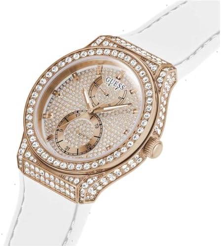 Guess Sport Multifunction Crystals Rose Gold Dial White Rubber Strap Watch For Women - GW0439L3 Buy Now By Guess