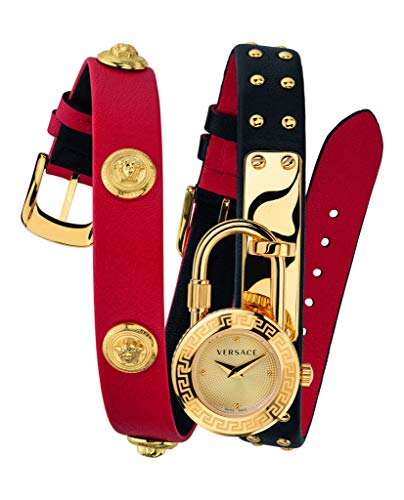 Versace Medusa Lock Icon Gold Dial Red Leather Strap Watch for Women - VEDW00119 Buy Now By Versace