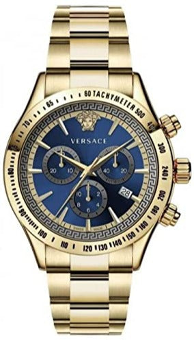 Versace Classic Chronograph Quartz Blue Dial Gold Steel Strap Watch For Men - VEV700619 Buy Now By Versace