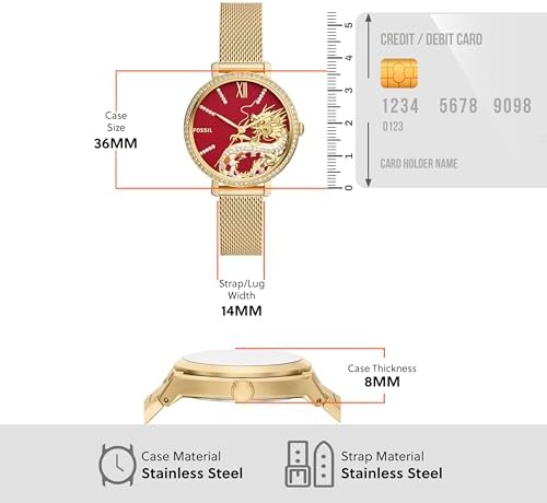 Fossil Jacqueline Dragonsteel Limited Edition Red Dial Gold Mesh Strap Watch for Women - ES5316 Buy Now By Fossil