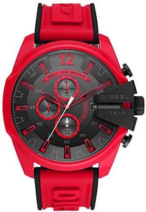 Diesel Mega Chief Chronograph Black Dial Red Rubber Strap Watch For Men - DZ4526 Buy Now By Diesel