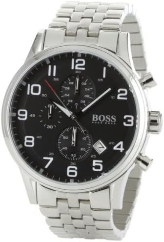 Hugo Boss Aeroliner Chronograph Quartz Black Dial Silver Steel Strap Watch For Men - HB1512446 Buy Now By Hugo Boss