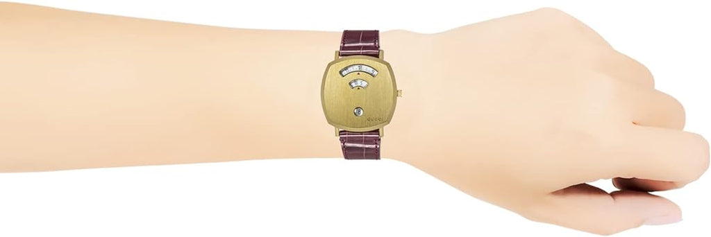 Gucci Grip Quartz Gold Dial Maroon Leather Strap Watch For Women - YA157413 Buy Now By Gucci