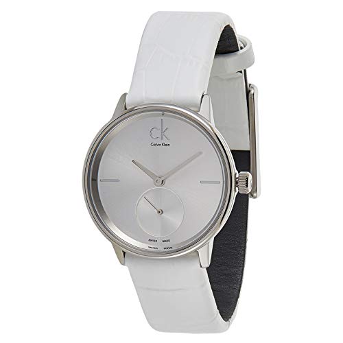 Calvin Klein Accent Silver Dial White Leather Strap Watch for Women - K2Y231K6 Buy Now By Calvin Klein