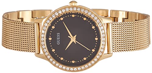 Guess Chelsea Crystals Black Dial Gold Mesh Bracelet Watch For Women - W0647L8 Buy Now By Guess