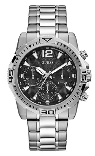Guess Commander Chronograph Black Dial Silver Steel Strap Watch for Men - GW0056G1 Buy Now By Guess