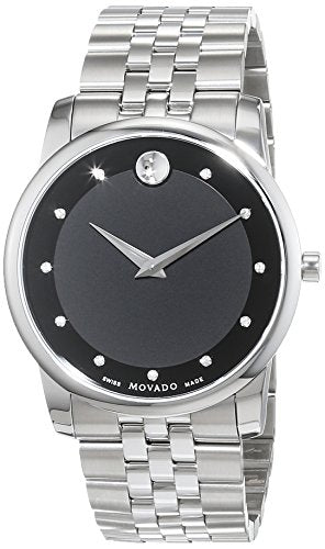 Movado Museum Diamonds Black Dial Silver Steel Strap Watch For Men - 606878 Buy Now By Movado
