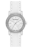 Burberry The City Diamonds Silver Dial White Leather Strap Watch for Women - BU9221 Buy Now By Burberry