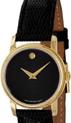 Movado Museum Black Dial Black Leather Strap Watch For Women - 2100006 Buy Now By Movado