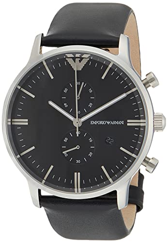 Emporio Armani Gianni Chronograph Black Dial Black Leather Strap Watch For Men - AR0397 Buy Now By Emporio Armani