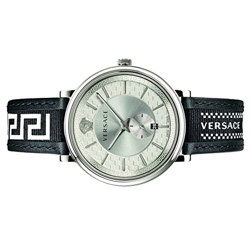 Versace V-Circle Silver Dial Black Leather Strap Watch for Men - VEBQ01219 Buy Now By Versace