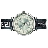 Versace V-Circle Silver Dial Black Leather Strap Watch for Men - VEBQ01219 Buy Now By Versace