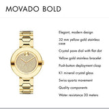 Movado Bold Crystal Gold Dial Gold Steel Strap Watch For Women - 3600492 Buy Now By Movado