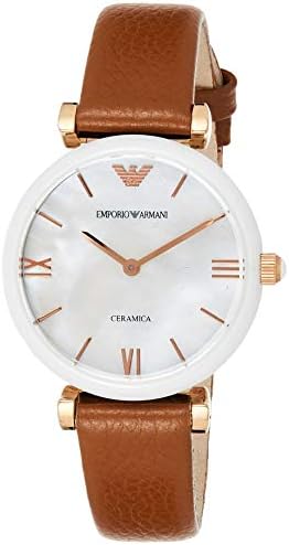 Emporio Armani Gianni T Bar Quartz Mother of Pearl White Dial Brown Leather Strap Watch For Women - AR11040 Buy Now By Emporio Armani