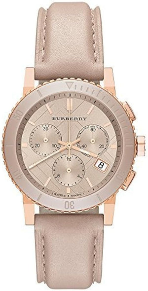 Burberry The City Chronograph Rose Gold Dial Beige Leather Strap Watch For Women - BU9702 Buy Now By Burberry
