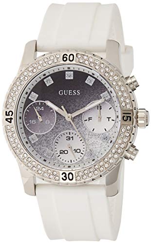 Guess Confetti Crystal Black Dial White Silicone Strap Watch For Women - W1098L1 Buy Now By Guess