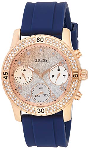 Guess Confetti Diamonds Gold Dial Blue Rubber Strap Watch For Women - W1098L6 Buy Now By Guess