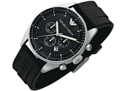 Emporio Armani Sportivo Chronograph Black Dial Black Rubber Strap Watch For Men - AR0527 Buy Now By Emporio Armani