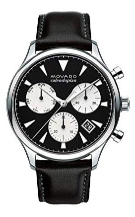Movado Heritage Chronograph Black Dial Black Leather Strap Watch for Men - 3650005 Buy Now By Movado