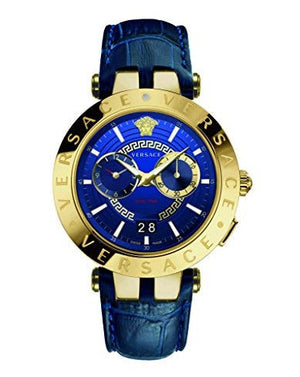 Versace V-Race Multifunction Quartz Blue Dial Blue Leather Strap Watch For Men - VEBV00219 Buy Now By Versace