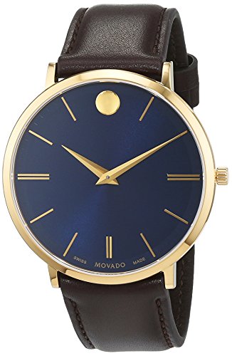 Movado Ultra Slim Blue Dial Brown Leather Strap Watch For Men - 0607088 Buy Now By Movado