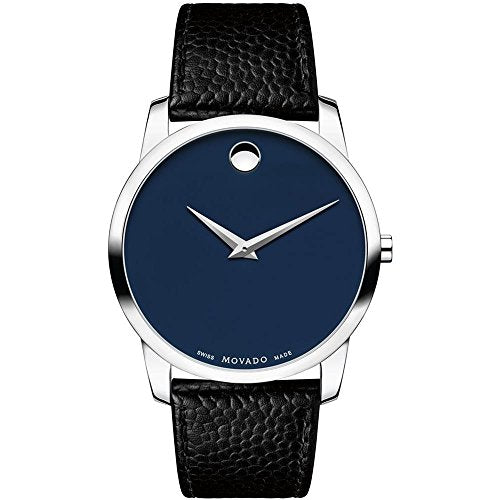 Movado Museum Blue Dial Black Leather Strap Watch For Men - 607013 Buy Now By Movado