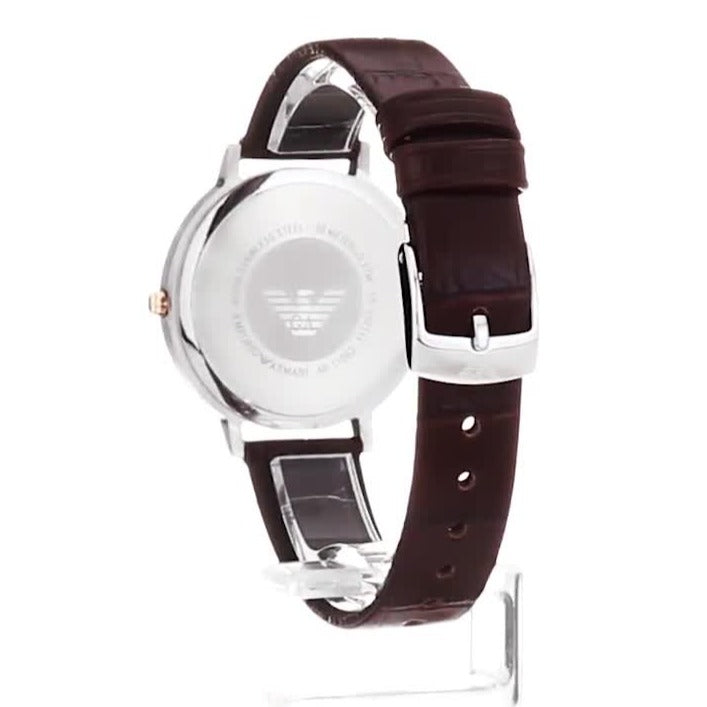 Emporio Armani Dress Quartz Silver Dial Brown Leather Strap Watch For Women - AR11063 Buy Now By Emporio Armani