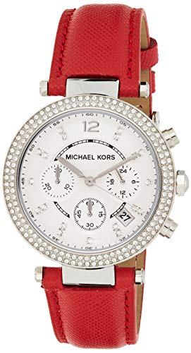 Michael Kors Parker Silver Dial Red Leather Strap Watch for Women - MK2278 Buy Now By Michael Kors