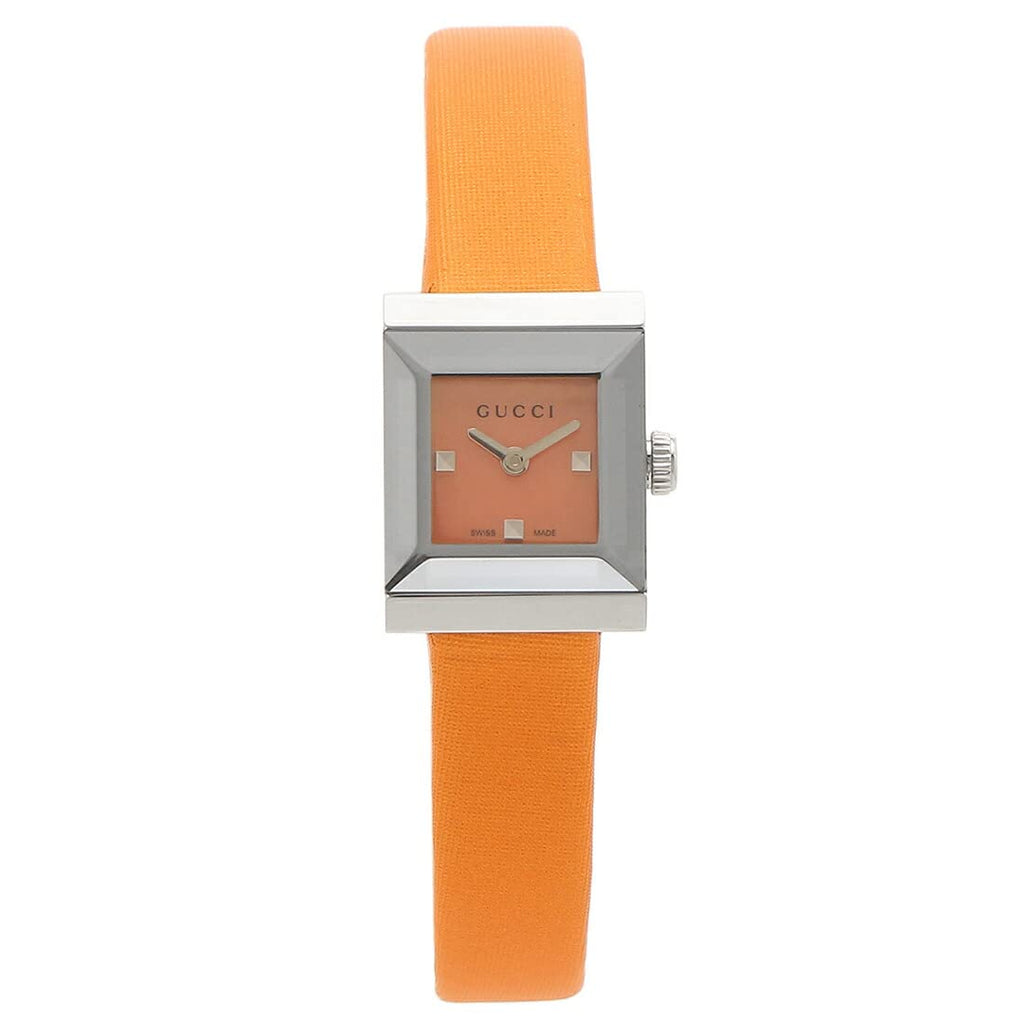 Gucci G-Frame Square Mother of Pearl Orange Dial Orange Leather Strap Watch For Women - YA128532 Buy Now By Gucci