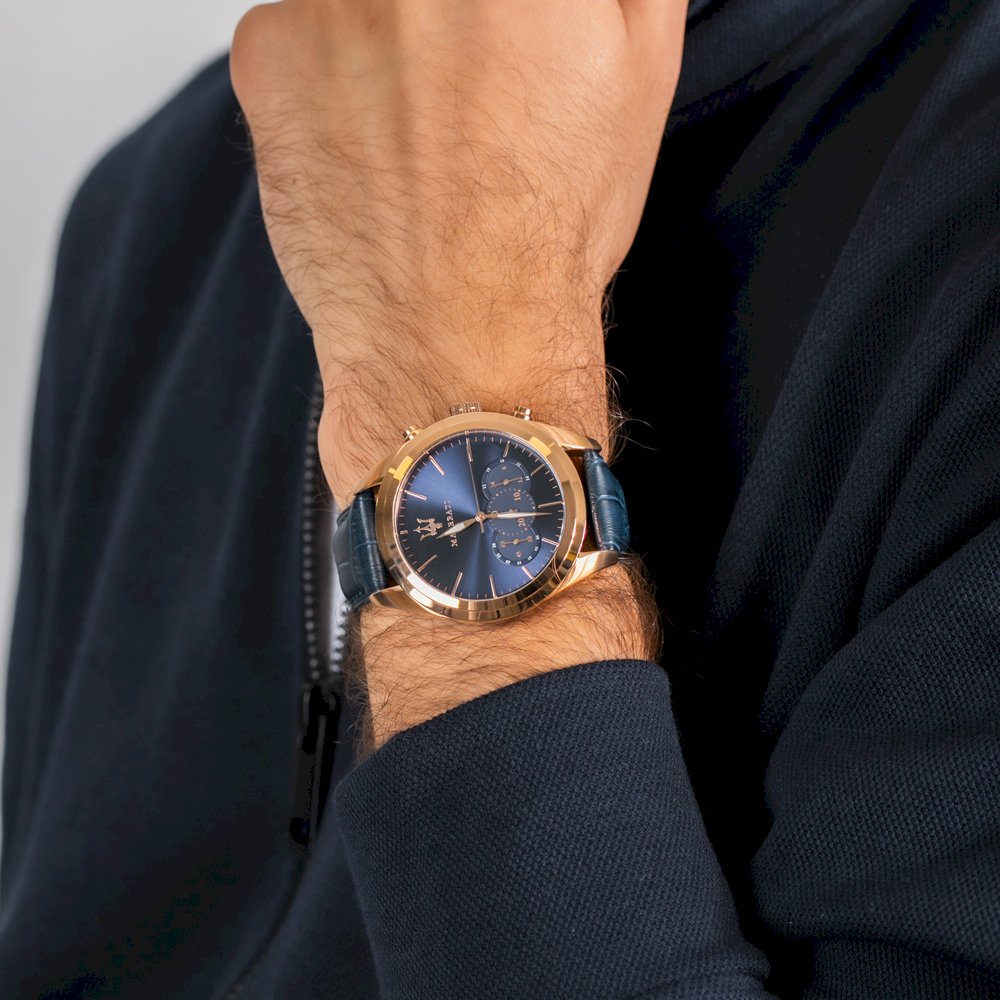 Maserati Traguardo Chronograph Blue Dial Blue Leather Strap Watch for Men - R8871612015 Buy Now By Maserati