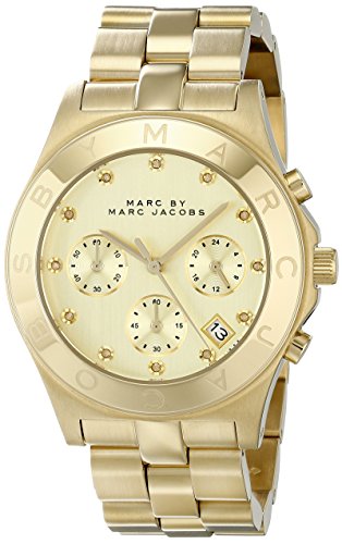 Marc Jacobs Blade Chronograph Gold Dial Gold Steel Strap Watch for Women - MBM3101 Buy Now By Marc Jacobs