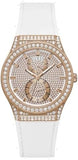 Guess Sport Multifunction Crystals Rose Gold Dial White Rubber Strap Watch For Women - GW0439L3 Buy Now By Guess